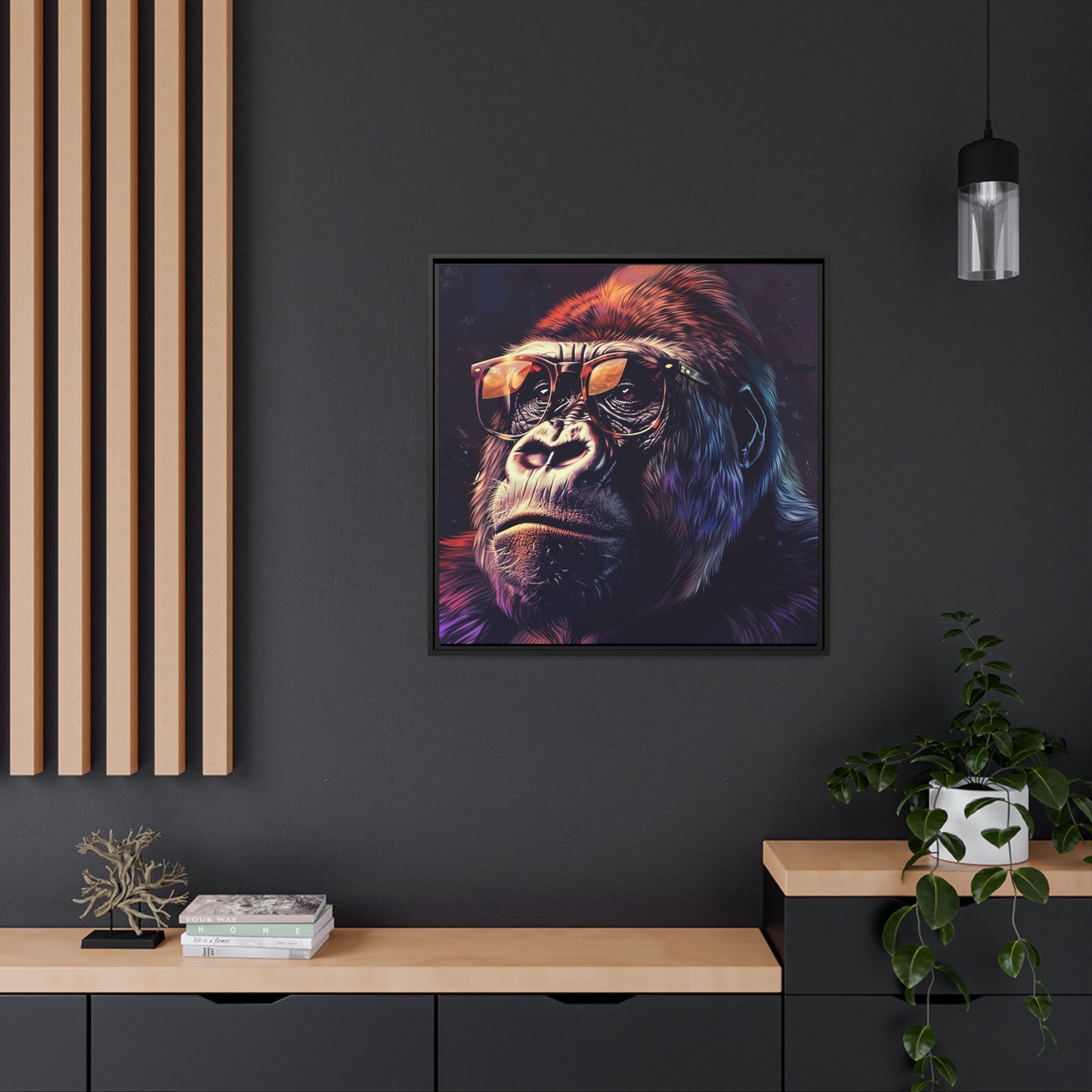 Pensive Gorilla - framed square canvas